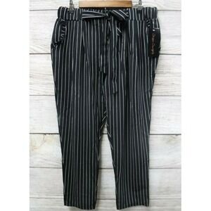 Classic Concepts Pants Womens 1X Black Striped Ruffle Tie Ankle New Mis Tagged